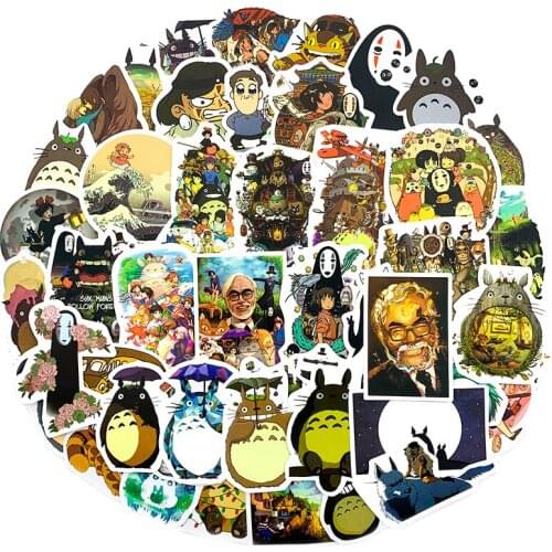 Popular 50Pcs Japanese Animation Hayao Miyazaki Sticker For Suitcase Notebook Scooter Guitar Bicycle Water Cup Cartoon Sticker