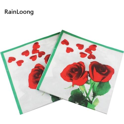 [RainLoong] Floral Rose Paper Napkin Red Flower Event & Party Tissue Printed decoupage Decoration 33cm*33cm 1 pack (20pcs/pack)