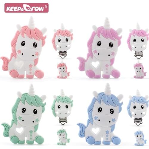 Unicorn Silicone Pacifier Beads Clips Teether DIY Chain Baby Teething Nursing Cartoon Food Grade BPA Free Baby Oral Care Product