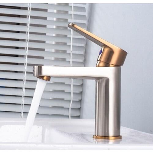 Basin Faucet Single Handle Brush Rose Gold Nickel Brass Faucet Hot and Cold Sink Faucet Mixer Tap Bathroom Faucet Lavatory Mixer
