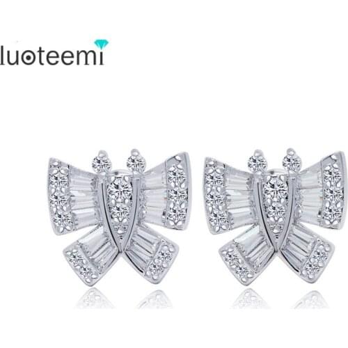 LUOTEEMI Factory Wholesale Jewelry New Arrival Stock Cubic Zirconia Butterfly Bridal Stud Earrings for Weddings