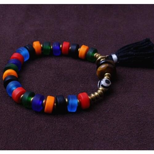 Tiger stone with 6 colors Glass Beads Charm Bracelet copper bead Vintage Bracelet Jewelry