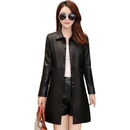 Women Faux Soft Leather Jacket 6XL 2019 Autumn Winter New Ladies Ventilation Wash PU Leather Long Trench Coats Female Streetwear