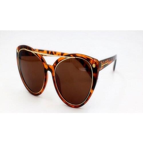 Womens new cat eye inlaid Phnom Penh sunglasses large size double beam casual glasses 0321
