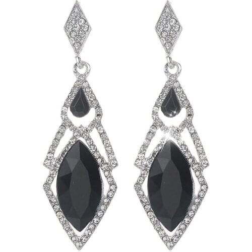 Women Full Rhinestone Fashion Luxury Faux Crystal Rhombus Dangle Stud Earrings Party Elegant Jewelry