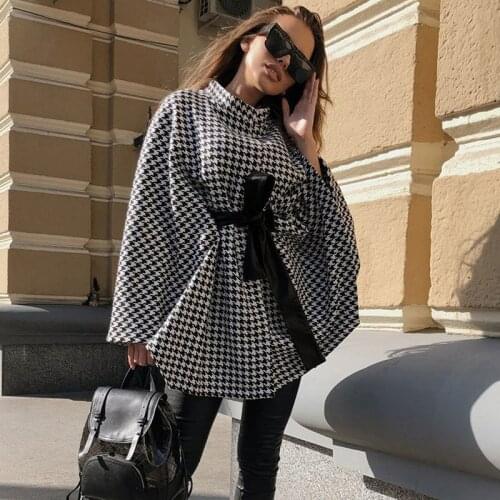 Winter Houndstooth New Women Print Trench Female Autumn Warm Coat Feminine Loose Outerwear abrigos mujer invierno 2020