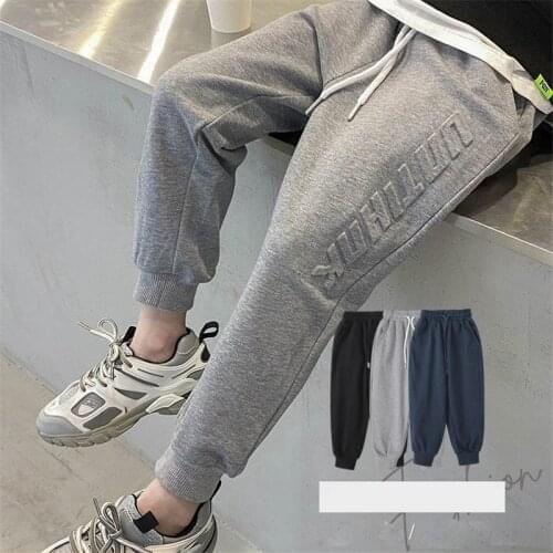 Boys Sport Pants Winter Plush Warm Casual Active Pants Cotton Boys Long Trousers Kids Elastic Waist Letter Jogger Pant Clothing