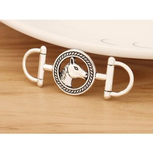 10 Pieces Tibetan Silver Horse Connector Charms for Bracelet Jewellery Making Accessories 43x17mm