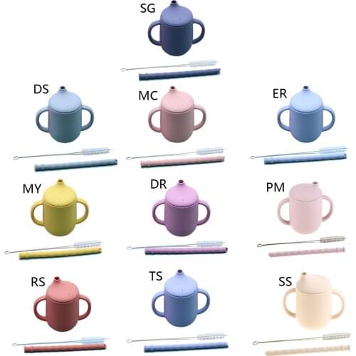 3 Pcs Baby Food Grade Silicone Feeding Sippy Cup Double Handle Drinking Straw Cups Toddler Infants Learning Drinkware E7CE