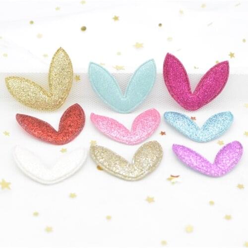 40Pcs 38*30mm Glitter Fabric Rabbits Ears Applique Padded Patches for DIY Hair Hoop, Clips, Band, Headdress, Hairdress Decor G58