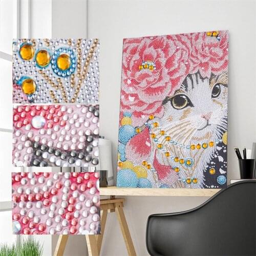 5D Special Shaped Diamond Painting Flower Pink Cat Diamond Embroidery Cross Stitch Partial Rhinestone Picture Serial Mosaic