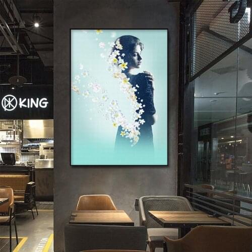 Canvas Painting Abstract Art Elegant female with flowers Print Poster Pictures Oil pating For Living Room Decoration Wall atr