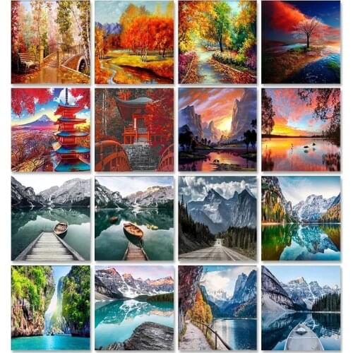 Scenery Acrylic Paint By Numbers Set Oil Painting For Adults DIY Kits Canvas Frame Picture Drawing Coloring By Numbers Decor Art