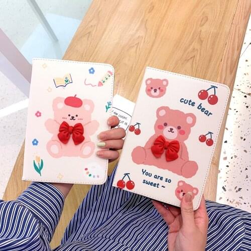 Newest Super Cute Bowknot Sweet Bear Tablet Protective Case For iPad Air 1 2 3 Mini 4 5 Pro 2017 2018 2019 2020 10.9 12.9 Cover