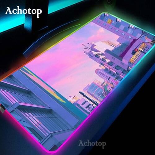 Gaming Mouse Pad RGB Kawaii Moon landscape Mouse Pad Gamer Computer Mousepad RGB Backlit Mause Pad Large Mousepad XXL Desk Mat