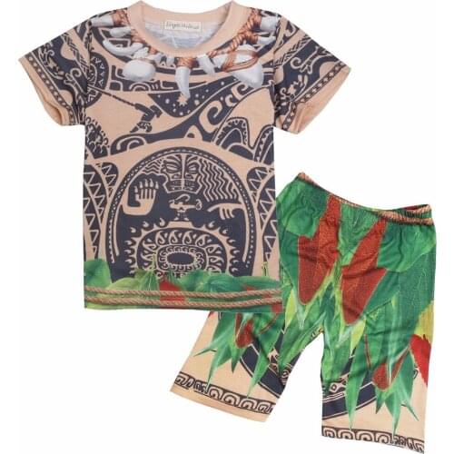 2pcs Summer childrens clothing suit Baby Moana Maui T-shirt childrens sports suit boys and girls Christmas gift of clothes