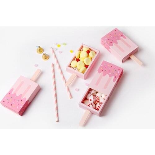 2pcs Ice Cream Shape Wedding Party Favor Box Cartoon Treat Box Birthday Party Gift Box Folding Paper Box Korean Drawer Candy Box