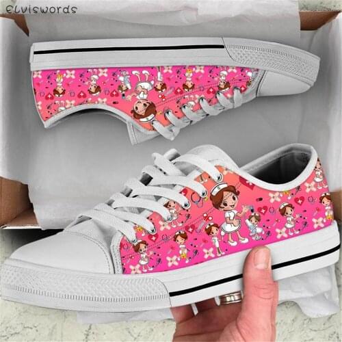 ELVISWORDS Fashion Teen Girls Low Top Canvas Shoes Cute Syringe Nurse Ladies Breathable Walking Shoes Sneakers Vulcanized Shoes