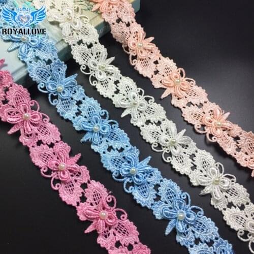 20 Yards Ribbon Butterfly Bow Beaded Pearl Embroidered Lace Trim Fabric Handmade DIY Sewing Craft For Hat Shoes Decoration Patch