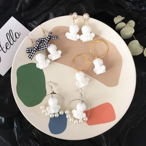 Fashionable Cute Funny Fun Baroque Little Angel Cupid Girl Heart Earrings BowJewelry for Cool Women Girl Friendship Gifts