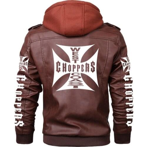 Mens Leather Hooded Jackets Autumn Winter Casual Motorcycle PU Jacket Choppers Print Biker Leather Coats EU Size S-5XL