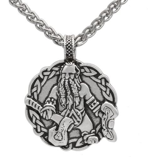 Men silver viking amulet talisman odin with axe pendant necklace