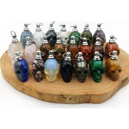 Natural gems Essential Oils diffuser skulls Perfume Bottle hand crystal vial rose quartzs carved stone charm for DIY making