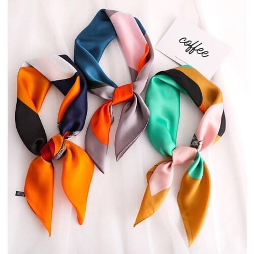 2021 New Silk Scarf Head Wraps for Women Bandana Female Shawl Patchwork Foulard Fashion Neckerchief Lady Hair Band Headband