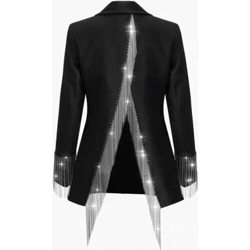 2021 Spring New Small Suit Jacket For Famale Design Niche Back Hollow Split Tassel Black Loose Black Blazers