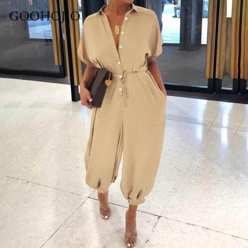 GOOHOJIO 2021 Spring Autumn New Casual Chic Rompers Women Buttons Fashion Oversized Jumpsuit Ladies High Waist Jumpsuit Women