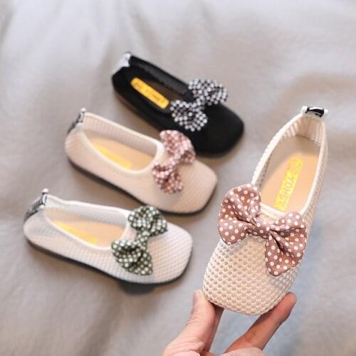 Girls Shoes Knit Slip on Flat Shoes Kids Hollow Outs Boat hsoes Dot Bowtie Princess Shoes Breathable Loafers Sandals Child Flats