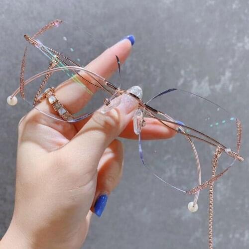 0~1000 Retro Frameless Beauty Mirror Women/Girl Myopia Presbyopia Rx Prescription Anti-Blu-ray Glasses
