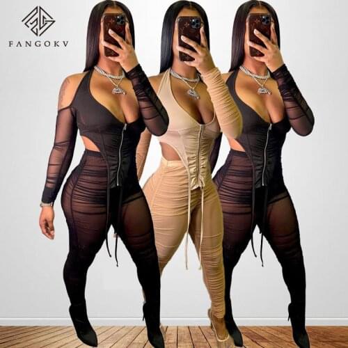 2021 Fall Clothes Matching Set Mesh See Through Party Women Clothing 2 Two Piece Pants Set Club Outfits For Women Sexy