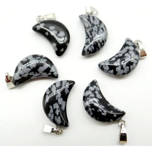 Wholesale 50pcs high quality Natural Snowflake obsidian stone Moon Pendants For DIY necklace Jewelry Making pendant Accessories