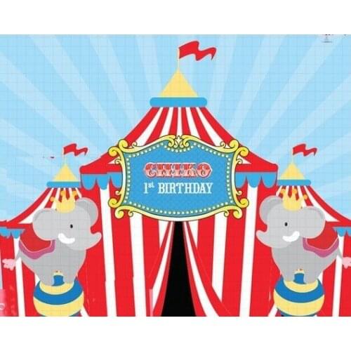 Custom Animal Circus Striped Tent Animal Elephant Gols Birthday backdrops Computer print party background