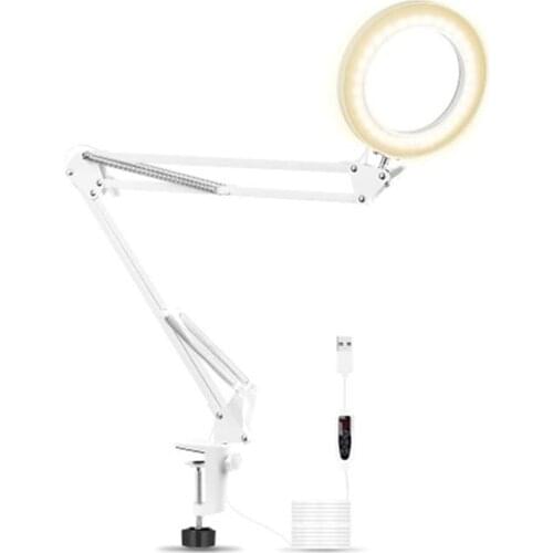 Practical LED White Magnifier Lamp Folding Long Arm Clip Eye Protection Lamp Usb Reading Book Lamp Magnifying Glass Lamp