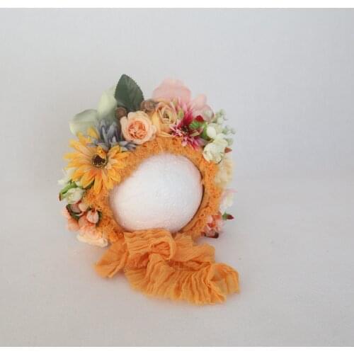 Handmade Baby Girl Flower Hat Vintage Newborn Floral Photography Props Bonnet Lovely Baby Bonnet Infant Hat