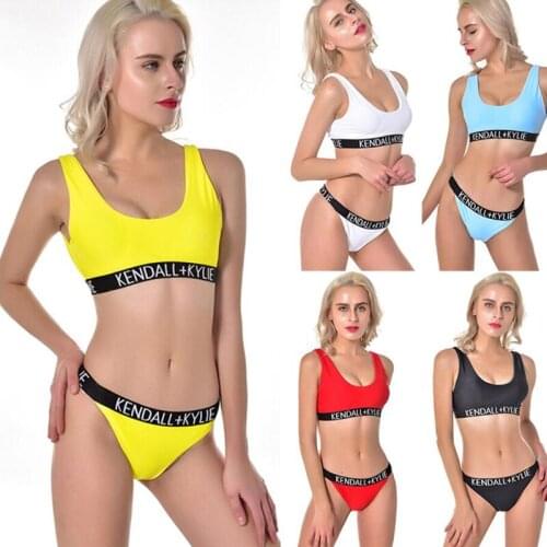 Sexy Bikini Two Piece Swimsuit Letter Printed Female Seperate Swimsuit Tanks Tops Student Swimwear