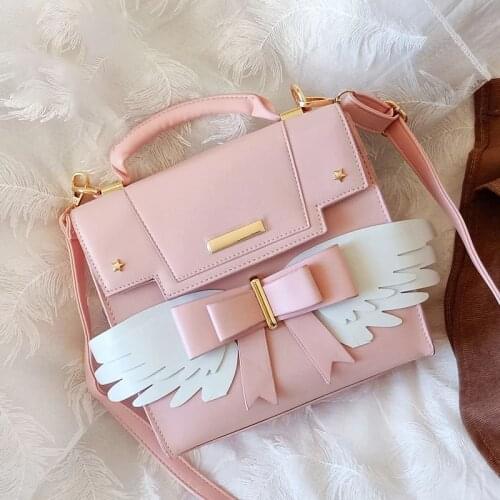 Lolita Wings Bow Girls Shoulder Bag Crossbody Bag for Women Pink Purses and Handbags Girls Bat Bag Designer Bag Pu Leather