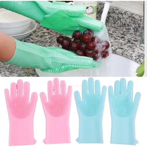 Magic Silicone Dishwashing Scrubber Dish Washing Sponge Rubber Scrub Gloves Kitchen Cleaning