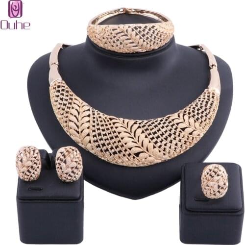 Women Wedding Dubai African Beads Jewelry Set Necklace Earrings Bangle Ring Nigerian Bead Flower Jewellery Sets