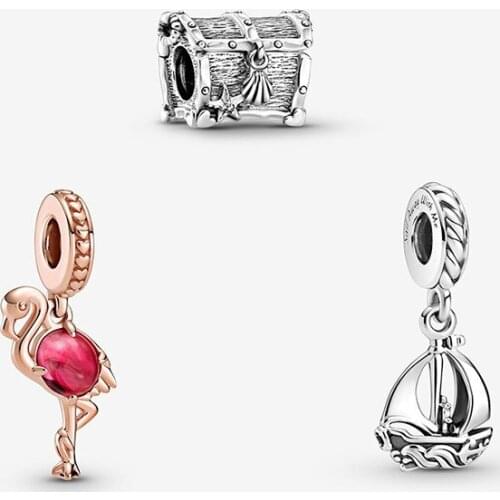 100% S925 Silver New Flamingo Sailboat And Magic Box PAN Beads Suitable For Original Pandora Bracelet Women Diy Charm Jewelry