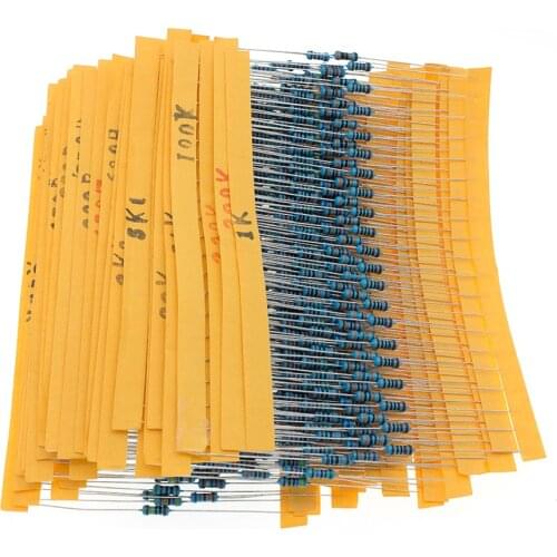 100pcs 1/4W 1R~22M 1% Metal film resistor 100R 220R 1K 1.5K 2.2K 4.7K 10K 22K 47K 100K 100 220 1K5 2K2 4K7 ohm resistance