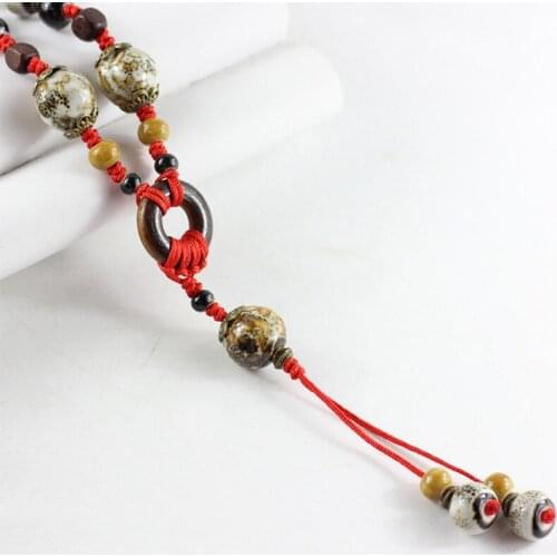12 Pieces/Lot Long Tassel Bohemian Charm Necklace Ceramic Beads Weave Rope Chains Statement Women Vintage Jewelry Accessories