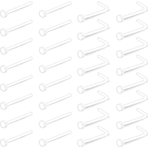 18g Clear Nose Studs Nose Rings Retainer Bioflex L Shape Nose Rings Studs Piercing Jewelry Flat Top 32 Pcs