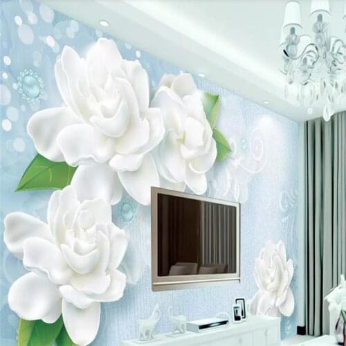 3D wallpaper fresh blue three-dimensional rose jasmine TV background wall professional production mural photo wallpaper