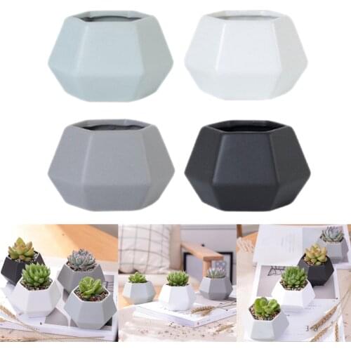 4 Pack Mini Ceramic Succulent Geometry Simpe Design Planter Pots Cactus for Home Desk Shelf (Plants NOT