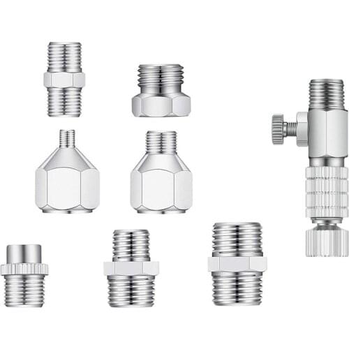 8Pcs Air-Brush Spray Disconnect Adapter Airbrush Air Quick Connecter Set 1/8inch Fittings Part with Regulating Valve