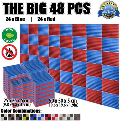 Arrowzoom Acoustic Wedge Tile Foam Sound-Absorbing Studio Panel 48 pcs Set 19.6 x 19.6 x 1.9" / 9.8 x 9.8 x 1.9" KK1134