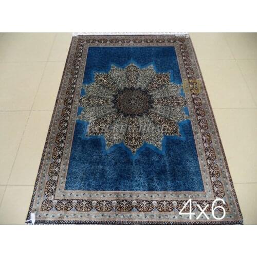 Free shipping 4'X6' 230 Line Handmade Silk Oriental Persian Rug hand Knotted silk carpet for home decoration